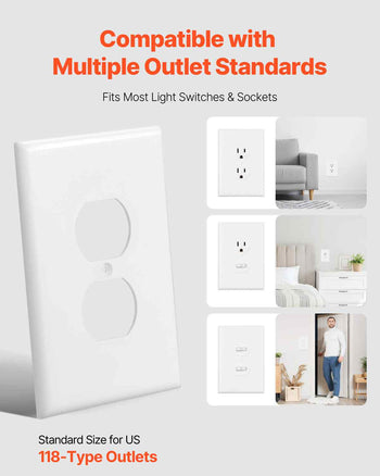 1-Gang Duplex Outlet Covers, 10 Pack Standard Size Wall Outlet Cover, Unbreakable and  Impact-Resistant Polycarbonate Thermoplastic, Dual Receptacle Faceplate, for Electrical Outlets, White
