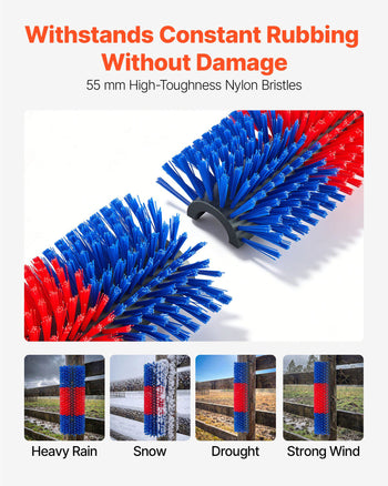 Livestock Scratching Brush, 3PCS Goat Scratcher Brush Post with 12 Screws, 16.9" x 7.5" Cow Scratcher for Back Itch Relief, Massage Grooming Scratch Tool for Horse Cattle Sheep Pig, Blue & Red