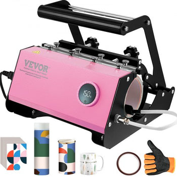 Mug Heat Press, 11-30oz Tumbler Heat Press Machine, Sublimation Transfer Straight Skinny Tumblers, Cup Heat Press with Heat-resist Gloves & Tape, DIY Ceramic Mugs Cups Glasses, As Gift, Pink