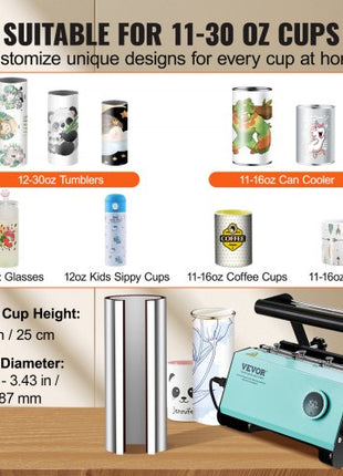 Mug Heat Press, 11-30oz Tumbler Heat Press Machine, Sublimation Transfer Straight Skinny Tumblers, Cup Heat Press with Heat-resist Gloves & Tape, DIY Ceramic Mugs Cups Glasses, As Gift, Green