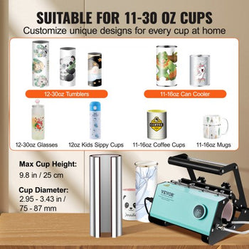 Mug Heat Press, 11-30oz Tumbler Heat Press Machine, Sublimation Transfer Straight Skinny Tumblers, Cup Heat Press with Heat-resist Gloves & Tape, DIY Ceramic Mugs Cups Glasses, As Gift, Green