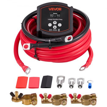 Dual Battery Isolator Kit, 12V 300 Amp 20 ft 2AWG, Manual and Automatic VSR Voltage Sensitive Relay with Voltmeter, LCD Screen, Smart Battery Isolator, Compatible with Lithium Batteries, for UTV