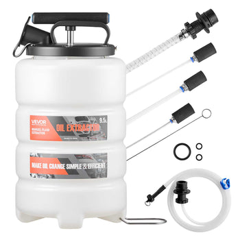 Fluid Extractor, 9.5 L Capacity, Manual Vacuum Oil Extractor Pump with 59 in Long Horse & Three 47 in Extension Tubes, Oil Change Pump with HDPE Tank for Cars, Lawn Mowers, Boats, Motorcycles