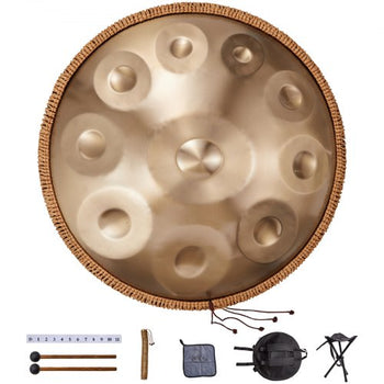 Handpan Drum, 22 in & 10 Notes, D Minor Hand Drum, Hand Pan Drum Instrument with Mallets, 432Hz Handpan Stand & Carry Bag, Steel Healing Sound Drum, Percussion Instruments for Adults Beginners