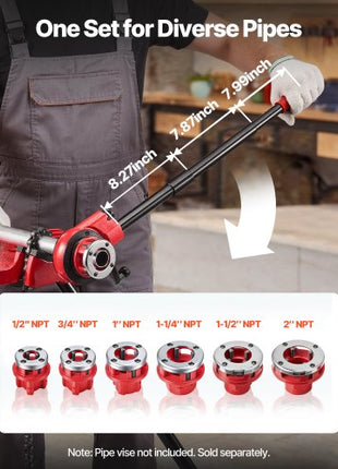 Ratchet Pipe Threader Kit with 6 Dies, 1/2" NPT to 2" NPT Manual Ratcheting Pipe Threading Tool, Portable Pipes Threader Set with Toolbox for Plumbing Installation & Repair