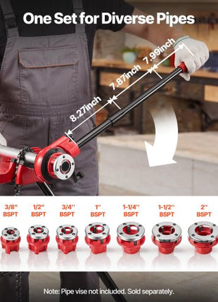 Ratchet Pipe Threader Kit with 7 Dies, 3/8" BSPT to 2" BSPT Manual Ratcheting Pipe Threading Tool, Portable Pipes Threader Set with Toolbox for Plumbing Installation & Repair