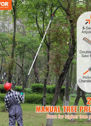 Manual Pole Saw, 4.9-20 ft Extendable Tree Pruner, Sharp Steel Blade for High Branches Trimming, with Lightweight Aluminum Alloy Handle and a Chenille Brush, for Pruning Palms and Shrubs