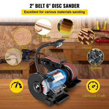 2 IN 1 2inch Belt Grinder for Knife Making 6inch 3450rpm per min Belt and Disc Bench Sander 90 Degree Belt Holder with Sturdy Base and LED Working Lamp