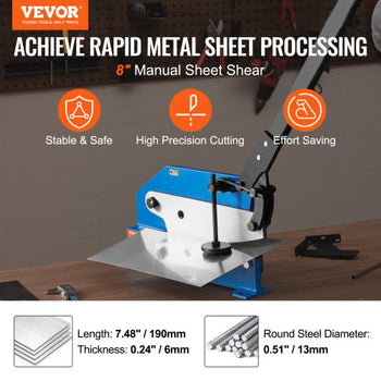 8" Manual Hand Plate Shear for Metal Sheet Processing, HS-8 Benchtop Cutter with Q235 Material, for Crafts Thick Steel Crafting, Heavy Duty Roll Press Machine for Builders, DIY Enthusiasts