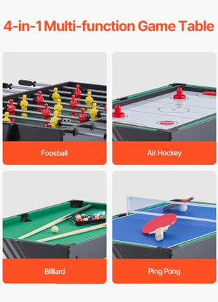 4-in-1 Combo Game Table Set, 48" Air Hockey Table, Multi Combination Table with Air Hockey, Pool Billiard, Foosball, Ping Pong, Pushers & Pucks, Sports Arcade Table for Family Game Room Office
