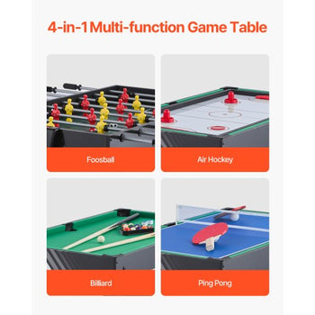 4-in-1 Combo Game Table Set, 48" Air Hockey Table, Multi Combination Table with Air Hockey, Pool Billiard, Foosball, Ping Pong, Pushers & Pucks, Sports Arcade Table for Family Game Room Office