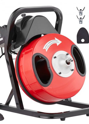 Drain Cleaner Machine 50FT x 1/2 Inch, Manual Feed Sewer Snake Auger - with 4 Cutters & Air-activated Foot Switch for 2" to 4" Pipes