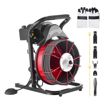 Drain Cleaner Machine 75 FT x 1/2 Inch, Sewer Snake Auger Manual Feed with 4 Cutters & Air-activated Foot Switch for 2" to 6" Pipes