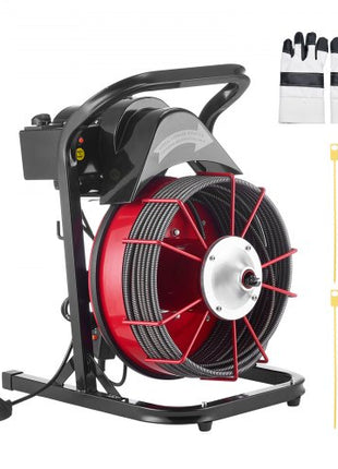 Drain Cleaner Machine 50 FT x 1/2 Inch, Sewer Snake Auger Manual Feed with 4 Cutters & Air-activated Foot Switch for 2" to 6" Pipes