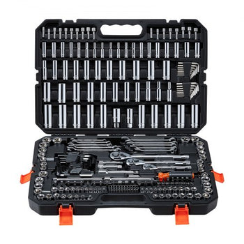 Mechanics Tool Set, 253-Piece Mechanic Tool Kit, 1/4 in, 3/8 in, and 1/2 in Drive, SAE and Metric Socket Set, Wrenches, Screwdriver Bits, Accessories, and Storage Case, for Automotive Repair