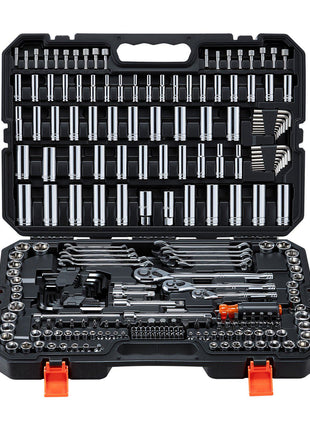 Mechanics Tool Set, 253-Piece Mechanic Tool Kit, 1/4 in, 3/8 in, and 1/2 in Drive, SAE and Metric Socket Set, Wrenches, Screwdriver Bits, Accessories, and Storage Case, for Automotive Repair