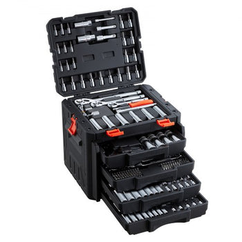 Mechanics Tool Set, 297-Piece Mechanic Tool Kit, 1/4 in, 3/8 in, and 1/2 in Drive, SAE and Metric Socket Set, Wrenches, Screwdriver Bits, Accessories, and Storage Case, for Automotive Repair