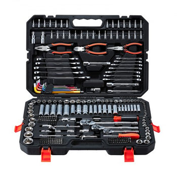 Mechanics Tool Set, 314-Piece Mechanic Tool Kit, 1/4 in, 3/8 in, and 1/2 in Drive, Metric Socket Set, Wrenches, Screwdriver Bits, Accessories, and Storage Case, for Automotive and Home Repair