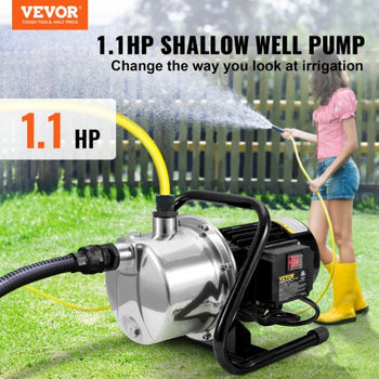 Shallow Well Pump, 1.1 HP 115V, 978 GPH 131 ft Height, 40psi Max Pressure, Portable Stainless Steel Sprinkler Booster Jet Pumps for Garden Lawn Irrigation system, Lake Fountain, Water Transfer