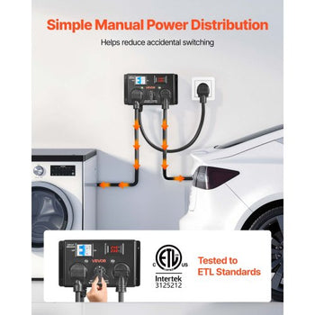 Manual EV Charging Switch, NEMA 14-30P to 14-30R & 14-50R, Splitter Switch for Dryer & EV, 24A Max 240V Manual Power Distribution with Circuit Breaker, Hand-Operated Selector, Plug and Play, ETL