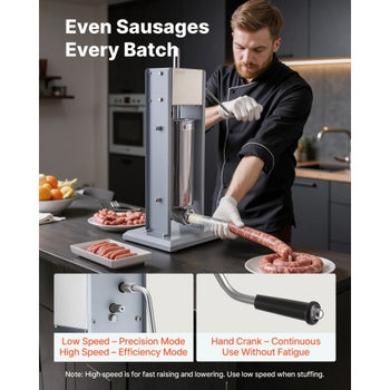 Manual Sausage Stuffer, 11 LBS / 5 L Vertical Meat Stuffer, Heavy Duty Sausage Casing Meat Stuffing Machine, Dual-Speed Stainless Steel Filler with 5 Filling Tubes, for Commercial and Home Use