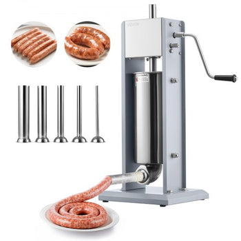 Manual Sausage Stuffer, 11 LBS / 5 L Vertical Meat Stuffer, Heavy Duty Sausage Casing Meat Stuffing Machine, Dual-Speed Stainless Steel Filler with 5 Filling Tubes, for Commercial and Home Use