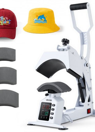 Hat Heat Press Machine, with 4 Interchangeable Platens and Caps Stretcher, Precise Temperature & Time Control, Heat Press for Hats and Caps, for HTV Iron On and Sublimation Projects, White