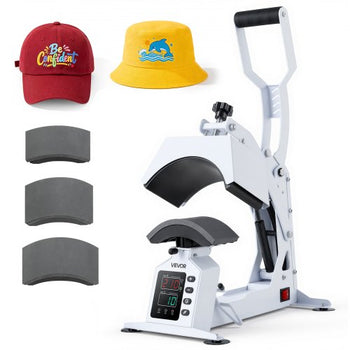 Hat Heat Press Machine, with 4 Interchangeable Platens and Caps Stretcher, Precise Temperature & Time Control, Heat Press for Hats and Caps, for HTV Iron On and Sublimation Projects, White