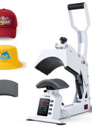 Hat Heat Press Machine, with 2 Interchangeable Platens and Caps Stretcher, Precise Temperature & Time Control, Heat Press for Hats and Caps, for HTV Iron On and Sublimation Projects, White