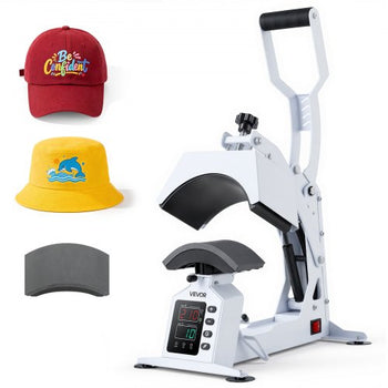 Hat Heat Press Machine, with 2 Interchangeable Platens and Caps Stretcher, Precise Temperature & Time Control, Heat Press for Hats and Caps, for HTV Iron On and Sublimation Projects, White