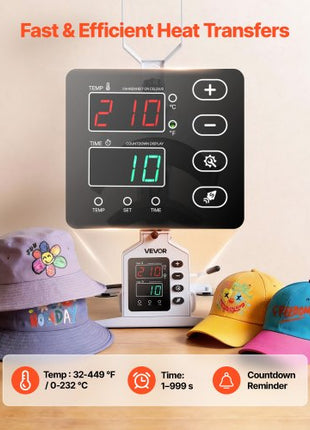 Hat Heat Press Machine, 8.5 x 4 in Large Heating Plate, with Caps Stretcher, Precise Temperature & Time Control, Heat Press for Hats and Caps, for HTV Iron On and Sublimation Projects, White