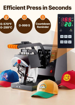 Hat Heat Press, 4-in-1 Cap Heat Press Machine, 6 x 3in Clamshell Sublimation Transfer, LCD Digital Timer Temperature Control with 4pcs Curved Heating Elements (6x3/6.7x2.7/6.7x2.7/8.1x3.5)