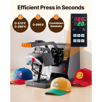 Hat Heat Press, 4-in-1 Cap Heat Press Machine, 6 x 3in Clamshell Sublimation Transfer, LCD Digital Timer Temperature Control with 4pcs Curved Heating Elements (6x3/6.7x2.7/6.7x2.7/8.1x3.5)