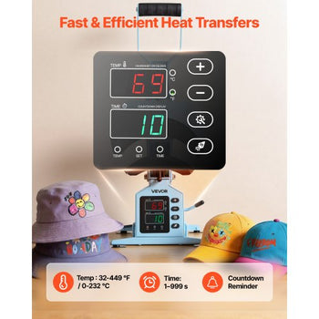 Hat Heat Press Machine, with 4 Interchangeable Platens and Caps Stretcher, Precise Temperature & Time Control, Heat Press for Hats and Caps, for HTV Iron On and Sublimation Projects, Light Blue