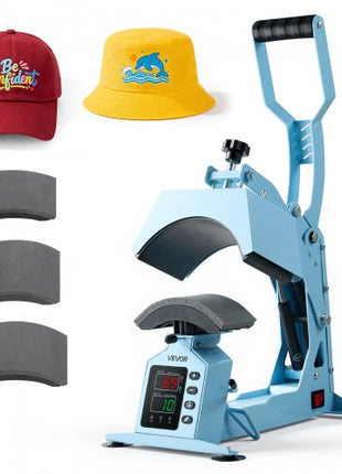 Hat Heat Press Machine, with 4 Interchangeable Platens and Caps Stretcher, Precise Temperature & Time Control, Heat Press for Hats and Caps, for HTV Iron On and Sublimation Projects, Light Blue