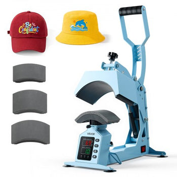 Hat Heat Press Machine, with 4 Interchangeable Platens and Caps Stretcher, Precise Temperature & Time Control, Heat Press for Hats and Caps, for HTV Iron On and Sublimation Projects, Light Blue