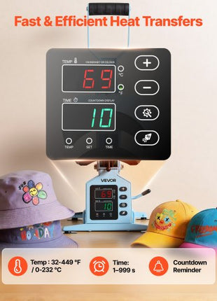 Hat Heat Press Machine, with 2 Interchangeable Platens and Caps Stretcher, Precise Temperature & Time Control, Heat Press for Hats and Caps, for HTV Iron On and Sublimation Projects, Light Blue