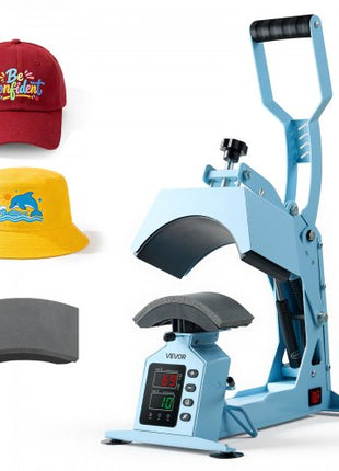 Hat Heat Press Machine, with 2 Interchangeable Platens and Caps Stretcher, Precise Temperature & Time Control, Heat Press for Hats and Caps, for HTV Iron On and Sublimation Projects, Light Blue