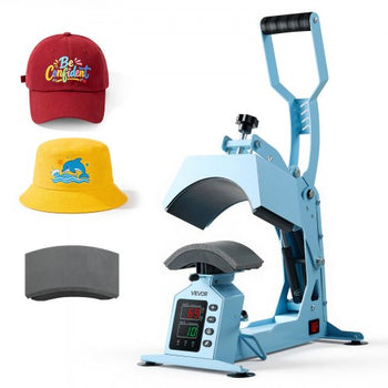 Hat Heat Press Machine, with 2 Interchangeable Platens and Caps Stretcher, Precise Temperature & Time Control, Heat Press for Hats and Caps, for HTV Iron On and Sublimation Projects, Light Blue