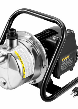 Stainless steel electric water pump with black metal handle and durable construction, perfect for efficient fluid transfer.
