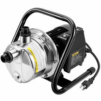 Stainless steel electric water pump with black metal handle and durable construction, perfect for efficient fluid transfer.