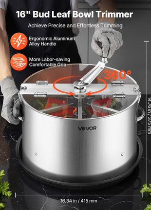 Manual Bud Leaf Trimmer, 16 in Reaper Bowl Bud Trimmer with Stainless Steel Blades, Visual Cutting, Wet & Dry Hydroponic Cutting Machine with Tray, Twisted Spin Cut for Plant Buds Flowers