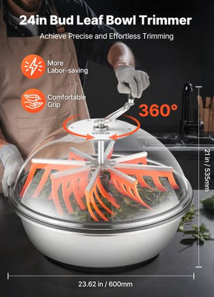 Bud Leaf Bowl Trimmer, 24 in Manual Bud Trimmer, with Sharp Stainless Steel Blades, Visual Cutting, Wet & Dry Hydroponic Cutting Machine, Twisted Spin Cut for Plants Leaves Buds Flowers