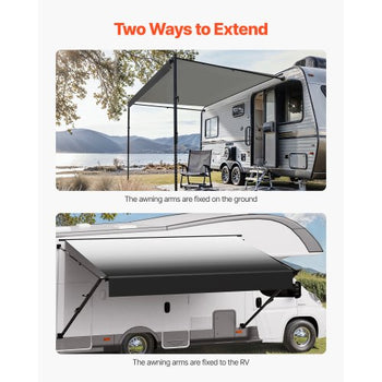 Manual RV Awning Complete Kit, 14' Retractable Awning with Aluminum Alloy Frame, Outdoor Trailer Awning, Fit for Most RVs(Black Fade)