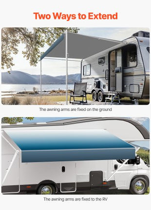 Manual RV Awning Complete Kit, 18' Retractable Awning with Aluminum Alloy Frame, Outdoor Trailer Awning, Fit for Most RVs(Blue Fade)