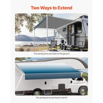 Manual RV Awning Complete Kit, 18' Retractable Awning with Aluminum Alloy Frame, Outdoor Trailer Awning, Fit for Most RVs(Blue Fade)