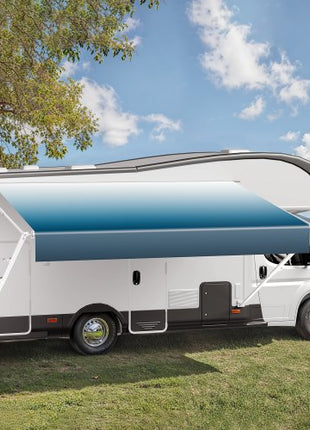 Manual RV Awning Complete Kit, 18' Retractable Awning with Aluminum Alloy Frame, Outdoor Trailer Awning, Fit for Most RVs(Blue Fade)