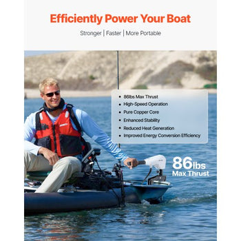 Electric Trolling Motor, Transom Mounted Outboard Boat Motors 24V 86lbs Thrust, 8-Speed Electric Boat Engine w/ Battery Indicator, for Kayaks, Fishing Boats on Freshwater/Saltwater, 36-In Shaft