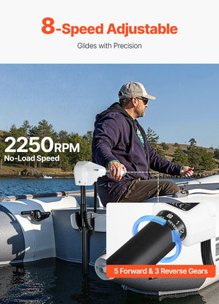 Electric Trolling Motor, Transom Mounted Outboard Boat Motors 24V 86lbs Thrust, 8-Speed Electric Boat Engine w/ Battery Indicator, for Kayaks, Fishing Boats on Freshwater/Saltwater, 36-In Shaft