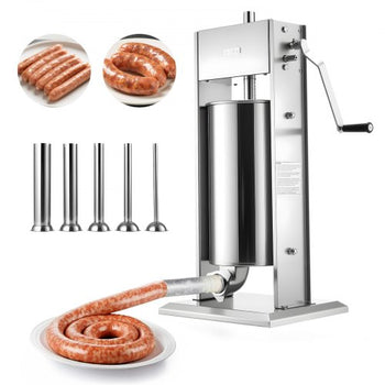 Manual Sausage Stuffer, 33 LBS / 15 L Vertical Meat Stuffer, Heavy Duty Sausage Casing Meat Stuffing Machine, Dual-Speed Stainless Steel Filler with 5 Filling Tubes, for Commercial and Home Use